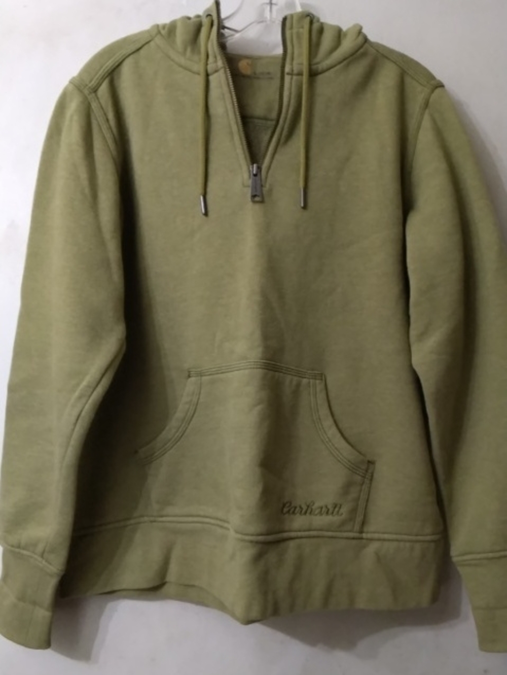 Vintage Carhartt Women's Olive Zip-Front Hoodie Sweater Sz Large